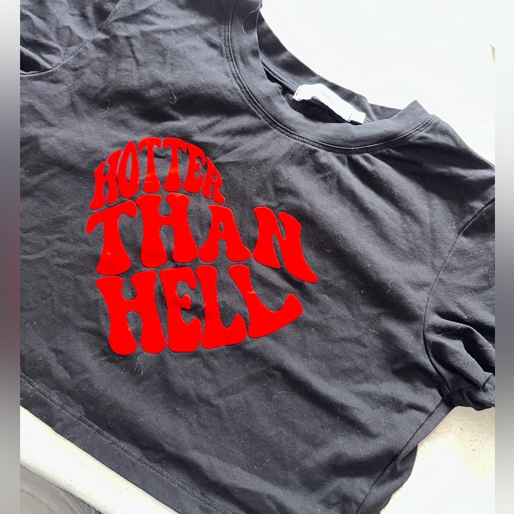 Adika medium black cropped “hotter than hell”